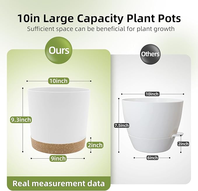 QCQHDU 10 inch Plant Pot, 2 Pack Planters for Indoor Plants with Drainage Holes & Saucer, Outdoor Flower Pots Home Garden Modern Decor