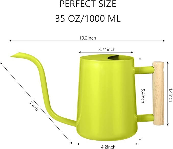 Watering Can Indoor Plants, 35oz Small Stainless Steel Metal Watering Can Modern Decorative Watering Pot with Long Spout for Indoor House Plant Bonsai Garden Flowers (Bright Green)