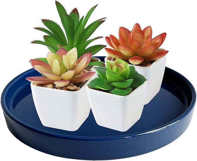 Ceramic Plant Saucer Pot Tray 10 Inch, Planter Saucers 4 5 6 7 8 9 10 11 12 13 Inch for Indoors Outdoor, Durable Sturdy Flower Drainage drip Water Tray for Glazed Pots Base (10.7 Inch-Blue)