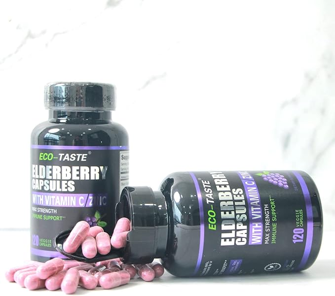 ECO-TASTE Elderberry Capsules with Zinc & 120 Capsules,