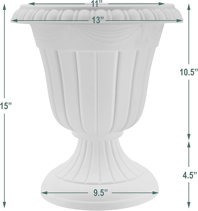 PL10TP Classic Traditional Plastic Urn Planter Indoor/Outdoor, 15" x 13", Taupe