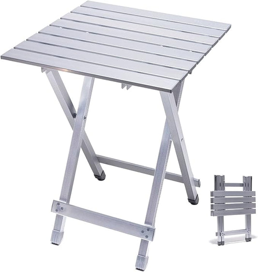 SUNNYFEEL Folding Camping Table - Lightweight Aluminum Portable Picnic Table, 18.5x18.5x24.5 Inch for Cooking, Beach, Hiking, Travel, Fishing, BBQ, Indoor Outdoor Small Foldable Camp Tables