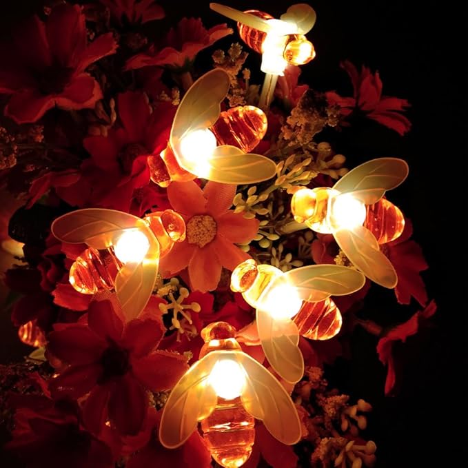 Solar Bee String Lights, 21Ft 30 Led Bee Shape Fairy String Lights Solar Operated String Lights for Garden, Patio, Lawn Decoration (Warm White)