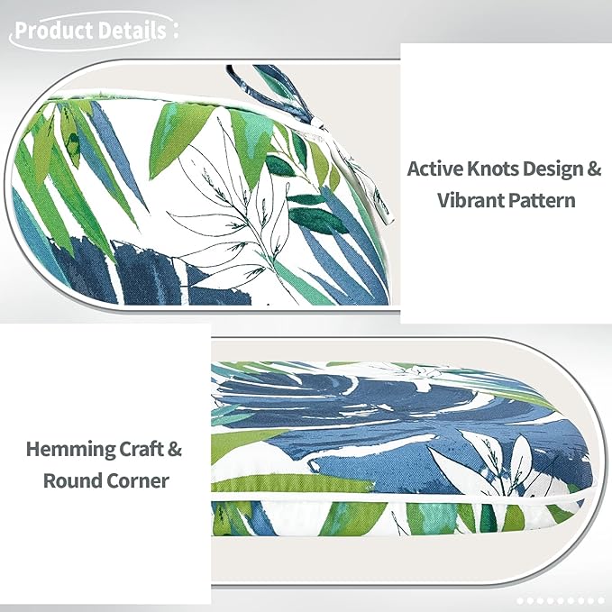 Indoor/Outdoor Chair Cushions 16x17 Inch, Patio Chair Cushions with Ties, All Weather Seat Cushions for Patio Furniture Home Garden Chair Use, Set of 2, Islamorada Blue Green