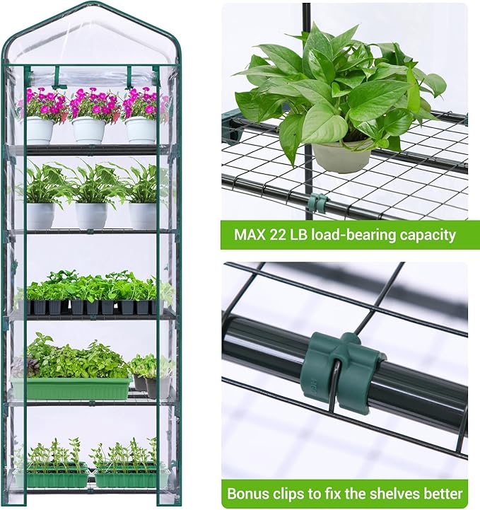 Mini Greenhouse for Outdoors Indoor: Ohuhu Small Plants Green House with 5 Tier Shelves, Portable Plastic Greenhouses with Heavy Duty Transparent PVC Cover for Garden Patio Backyard Porch Balcony