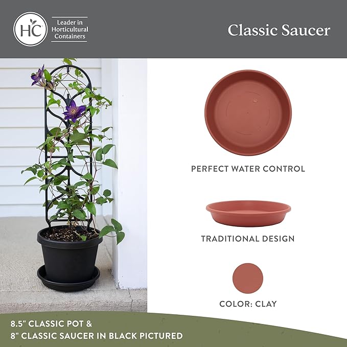 The HC Companies Flower Pot Saucers - Plastic Plant Saucer for Outdoors & Indoors - Traditional Design Plant Pot Trays for Water Drainage - Durable & Stylish Round Plant Tray (8-inch Clay)
