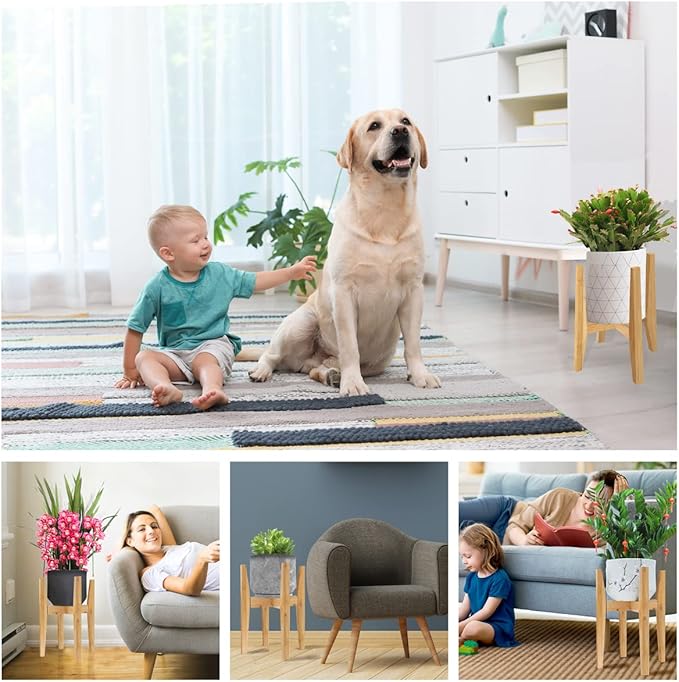 OERGKE Adjustable Plant Stand Indoor, Bamboo Mid Century Modern Plants Stands, Corner Flower Holder for Living Room, Fits 8 to 12 Inches Pots, (Pot & Plant Not Included)(Nature, 1 Pack)