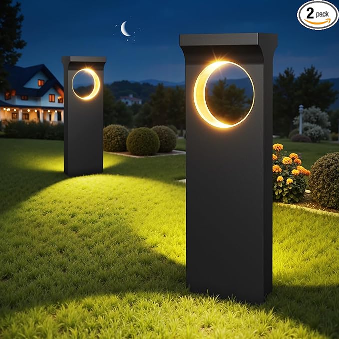 Solar Pathway Lights Outdoor, 2 Pack Upgraded Moon Shaped Landscape Lights - Brighter & Waterproof Solar Powered Decor for Yard, Garden, Path, Walkway, and Outdoor Decoration