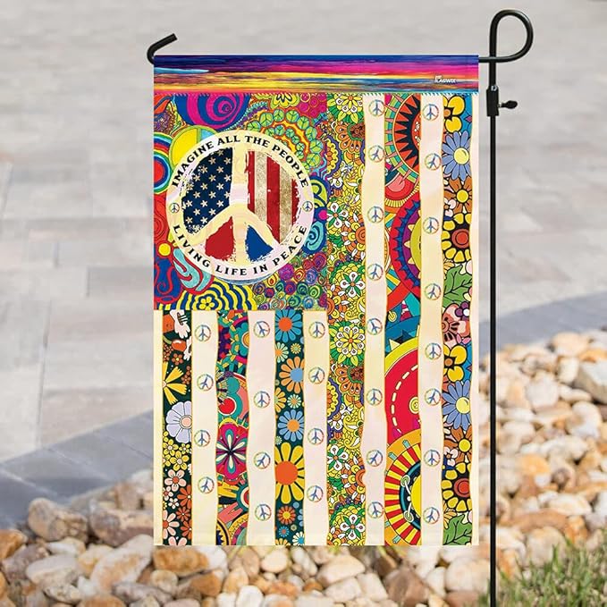 Flags-People Living Life In Peace Hippie Flag PSL318F, Garden Flag (11.5" x 17.5")-USA House Garden Flags Premium Polyester-Decorative Outdoor Flags