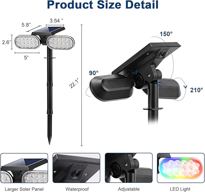 EMANER Solar Spot Lights for Outside, Dusk to Dawn Color Changing Solar Lights, 5 Light Modes Landscape Lighting with Stake, Solar Pathway Lights for Halloween Christmas Outdoor Decorations, 1Pack