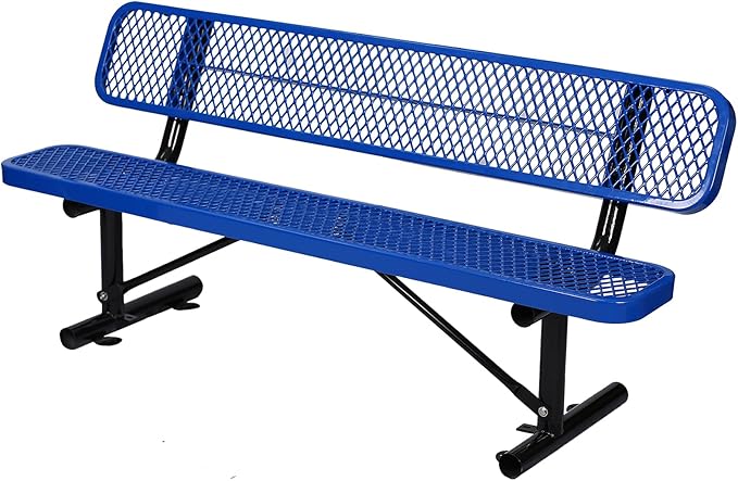 Heavy Duty Park Bench with Back Portable Frame, Outdoor Metal Park Bench with Backrest, Steel Mesh Outdoor Bench for Garden, Lawn, Patio, Porch, Park, Yard (Blue, 72.4" L x 23.2" W x 32.5" H)