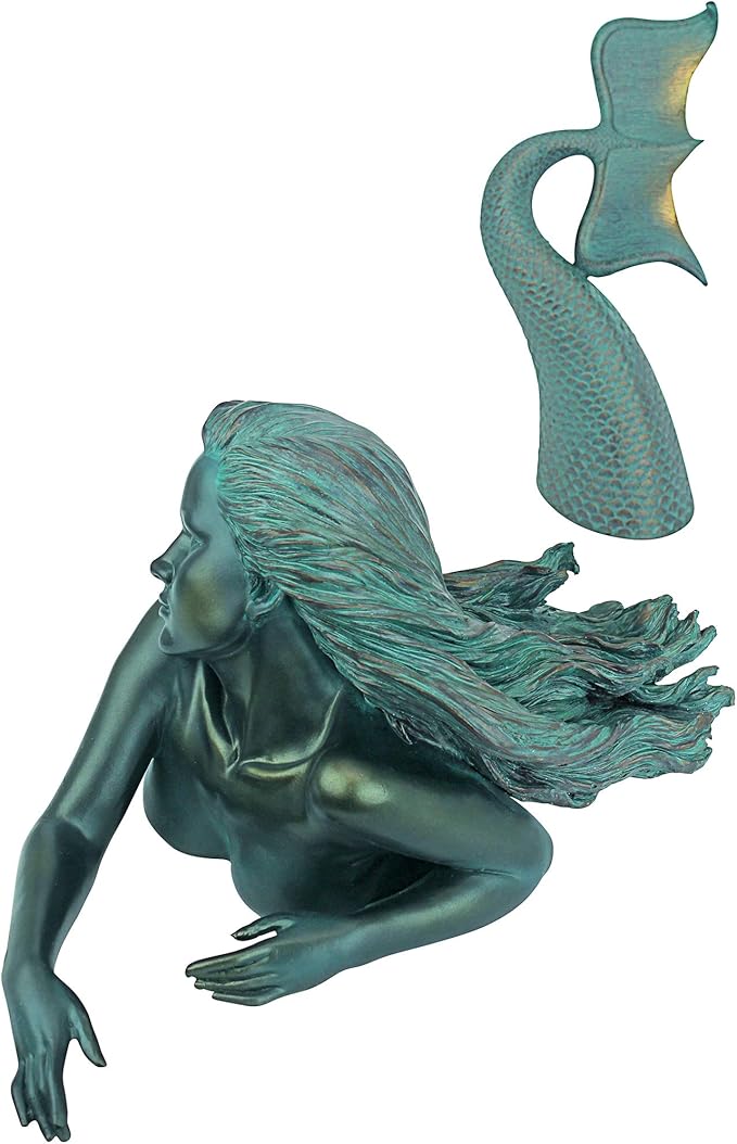 Design Toscano Meara the Mermaid Swimmer Indoor/Outdoor Garden Statue for Patio, Pool or Lawn, 16 Inches Wide, 7 Inches Deep, 7 Inches High, Handcast Polyresin, Green Verdigris Finish