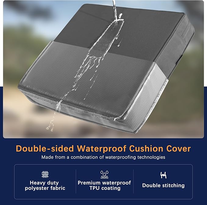 Favoyard Outdoor Seat Cushion Set 22 x 24 Inch Waterproof & Fade Resistant Patio Furniture Cushions with Removable Cover Deep Seat & Back Cushion with Handle and Adjustable Straps for Chair Sofa Couch