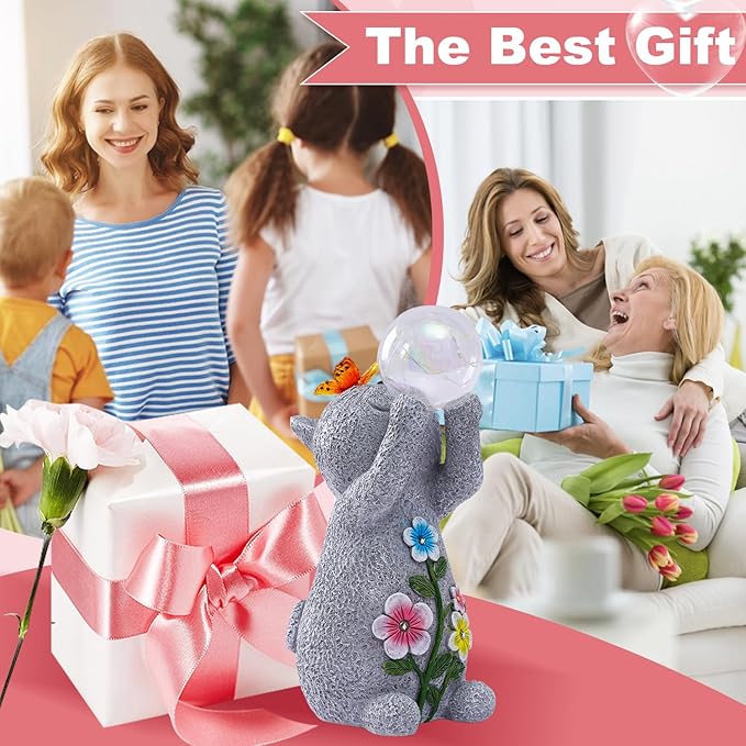 Solar Cat Outdoor Garden Statues : Outside Decor with Lights Clearance for Yard Art Lawn Ornaments Porch Patio Balcony Home House - Birthday Gifts for Grandma Mom Women