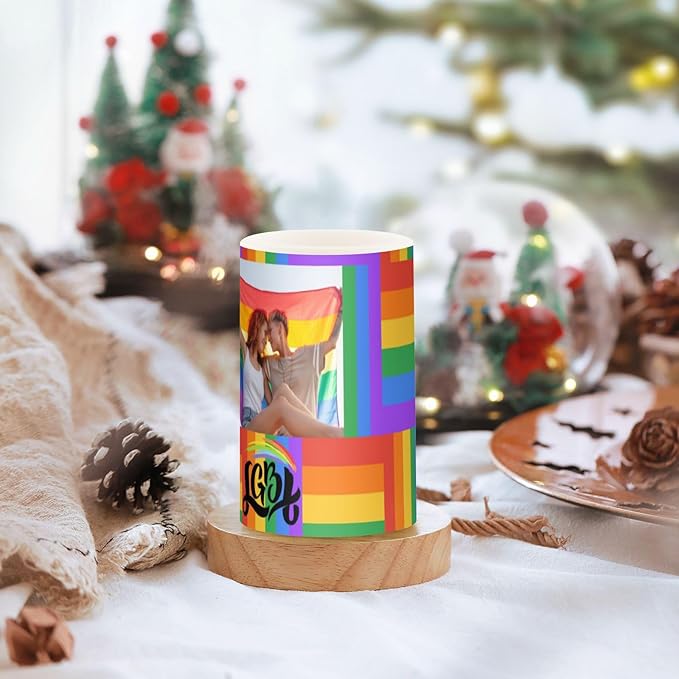 Vdsrup Flameless Candles Set of 2 LGBT Custom LED Candles with Timer Battery Operated Personalized Candle Lights Flickering with Remote for Home Bedroom Decor