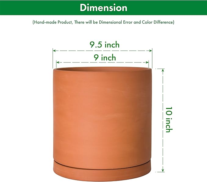 D'vine Dev Large 10 Inch Terracotta Plant Pot with Drainage Hole and Saucer, Round Cylinder Planter Pot for Indoor Plants, 40-X-A-5