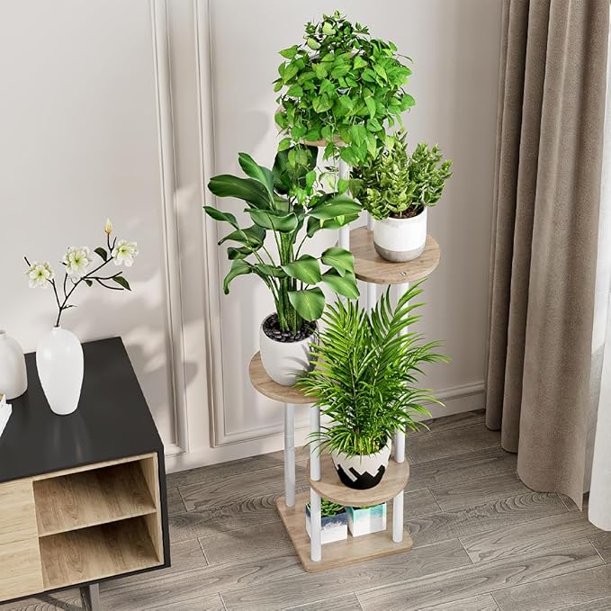 AZERPIAN Plant Stand Indoor 5 Tier Metal Plant Shelf for Multiple Plants Corner Tall Flower Holders for Living Room Balcony Bedroom Patio Garden (White, 5 Tier)