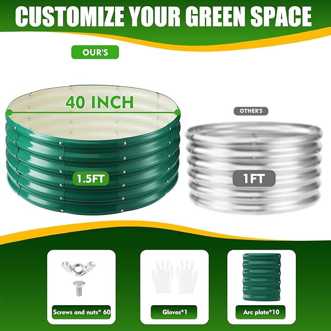 17" Tall Elevated Round Metal Rised Garden Bed- 3.3'x3.3' in Size and 0.8MM Thick Durable Planter Box for Vegetables Flowers Succulent at Patio/Garden Outdoor (Dark Green, 3.3FT Diameter)