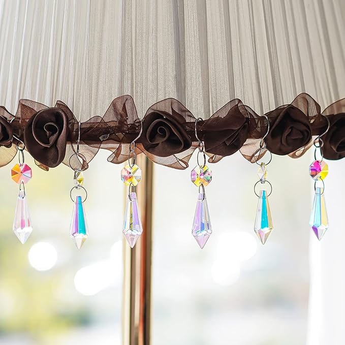 50pcs Colorful Crystal Icicle Prisms for Chandeliers, 38mm Chandelier Crystals Glass Prisms Pendants, Chandelier Crystals Replacement Parts with Octogan Beads for Wedding,Party Decoration