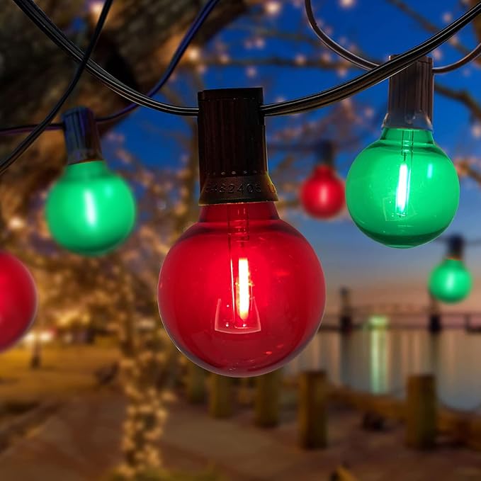 GOOTHY 50Ft Outdoor Red/Green Christmas Lights, G40 Globe Patio String Lights with 25 Ceramic Colorful Bulbs(2 Spare), Outside Christmas Lights for Holiday Party Backyard Christmas