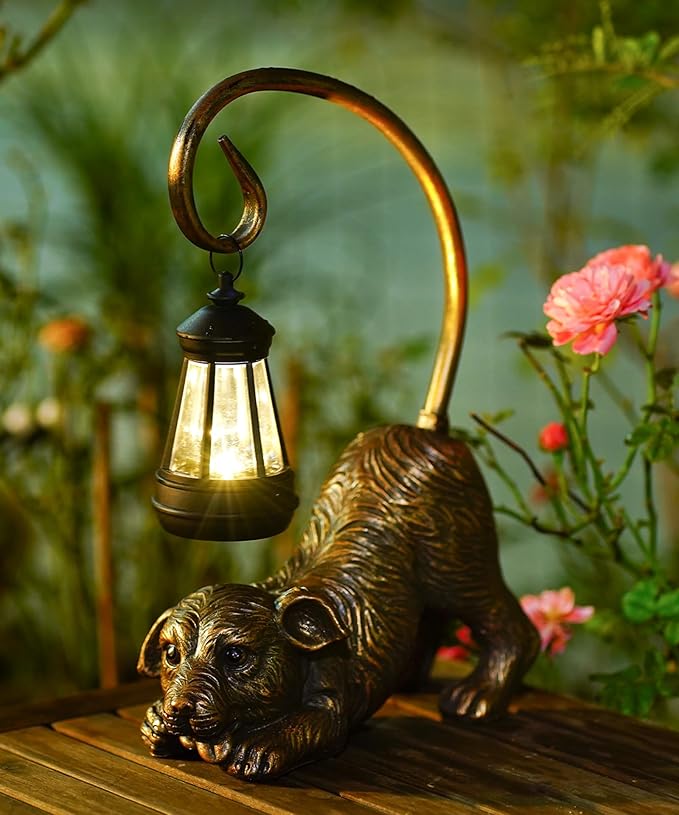 Solar Dog Garden Statue for Outdoor: Outside Sculptures Decor for Art Patio Balcony Yard Lawn – Unique Birthday Gift for Women Mom Grandma