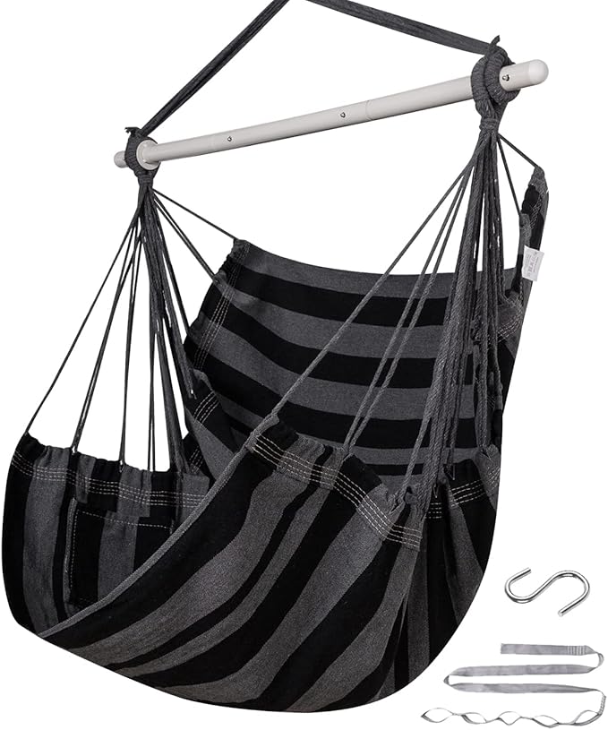 ADVOKAIR Hammock Chair Swing (500 lbs Max) - Hanging Hammock Chair Rope Swing Indoor for Bedroom, Outdoor, Patio, Bedroom, Porch, Deck - Sturdy Steel Bar with Anti-Slip Safety Rings