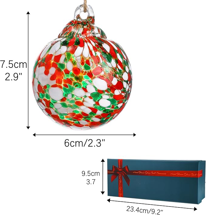 Set of 3 Blown Glass Christmas Ornament Balls for Christmas Tree Decor Glass Gazing Balls for Garden Patio Decor Glass Hanging Xmas Ornament Balls Gifted Box