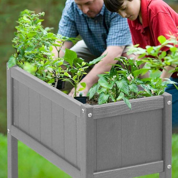 Raised Garden Bed with Drainage Hole Waterproof HDPE Elevated Planter Box with Legs Stable and Durable to Plant Herb Vegetable Flower,Patio,Balcony Outdoors/Indoors Gray