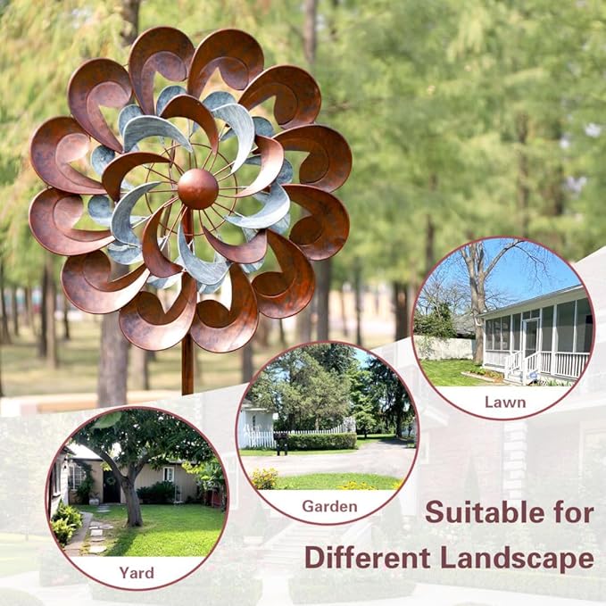 Wind Spinner Outdoor Garden Decor, Wind Spinners for Yard and Garden, 84 inch Copper Wind Sculptures & Spinners for Yard Decorations - Larger Spinners