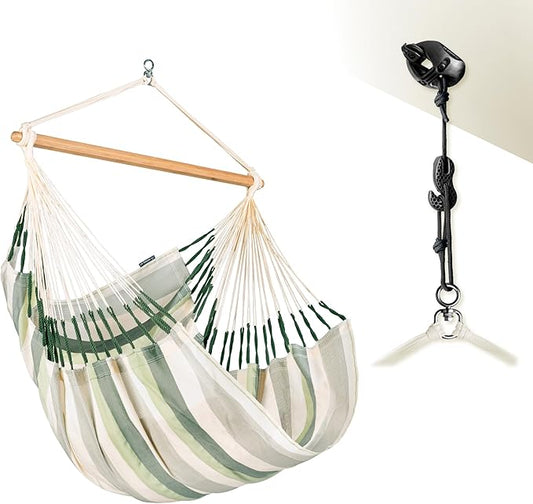 LA SIESTA® - XL King Domingo Hammock Swing Chair & CasaMount - Weather & Tear Resistant Hanging Chair - Outdoor Indoor Hammock Chair w/Suspension Kit for Walls Ceilings Square Beams - Cedar