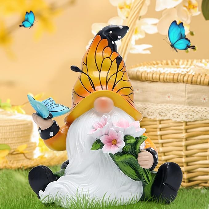 Hodao Spring Butterfly Gnomes Decorations Butterfly Gnomes Ornaments Scandinavian Tomte Elf Decor Summer Butterfly Gnomes Figurines for Outdoor Garden Decor Birthday Gifts for Mom, Women, Grandma