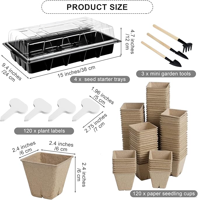 Aodaer 247 Pack Seed Starter Kit Including Peat Pots for Seedlings Seed Starter Tray with Plant Labels, Tool, Plastic Growing Trays Germination Tray Paper Seedling Cups for Indoor Outdoor Garden