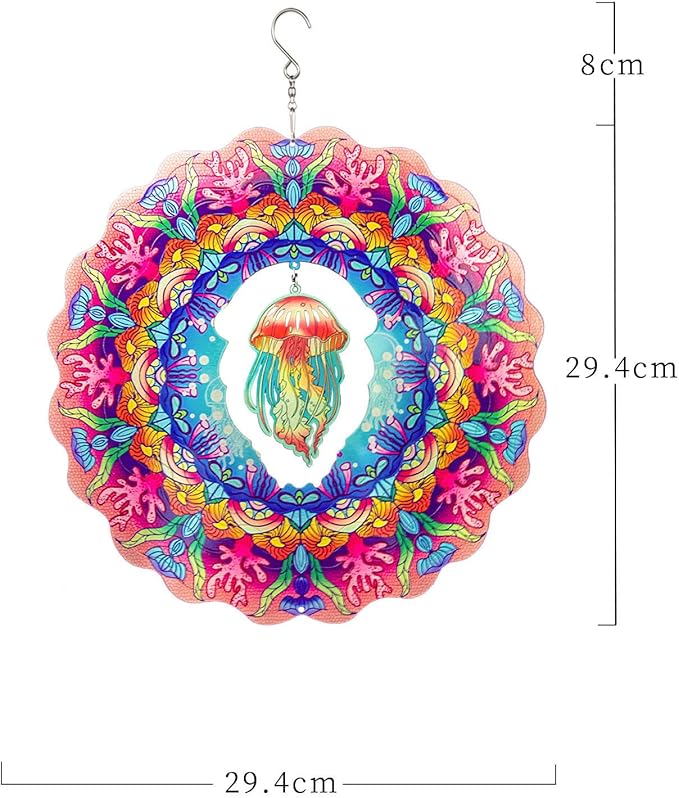 Jellyfish Wind Spinners Hanging Metal Wind Spinner for Outdoor & Indoor Decorations, Outdoor Decoration Wind Sculptures Art Decoration The for Family and friends12 inch