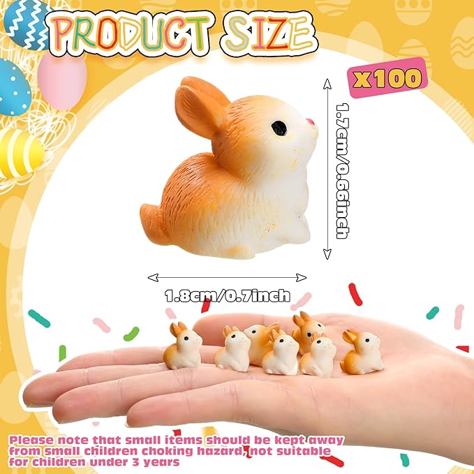 Marsui 100 Pcs Bunny Miniatures Figurines Rabbit Miniature Accessories Easter Garden Landscape Garden Rabbit for Easter Garden Accessories Dollhouses Decoration(Lively Rabbit)