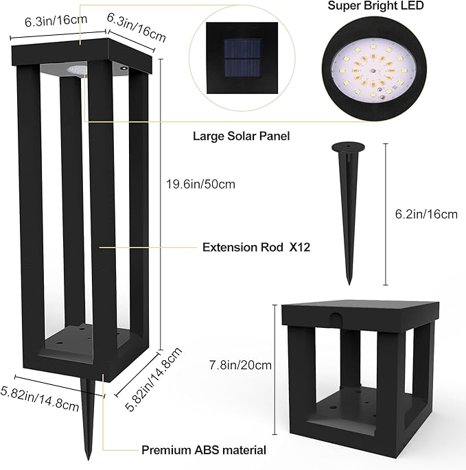 Solar Patio Floor Lamp Outdoor, 2 Pack Solar Landscape Path Lights with 3 Light Modes, Garden Decorations Waterproof 12H Endurance Cordless Landscaping for Porch Lawn Yard Backyard (Black)