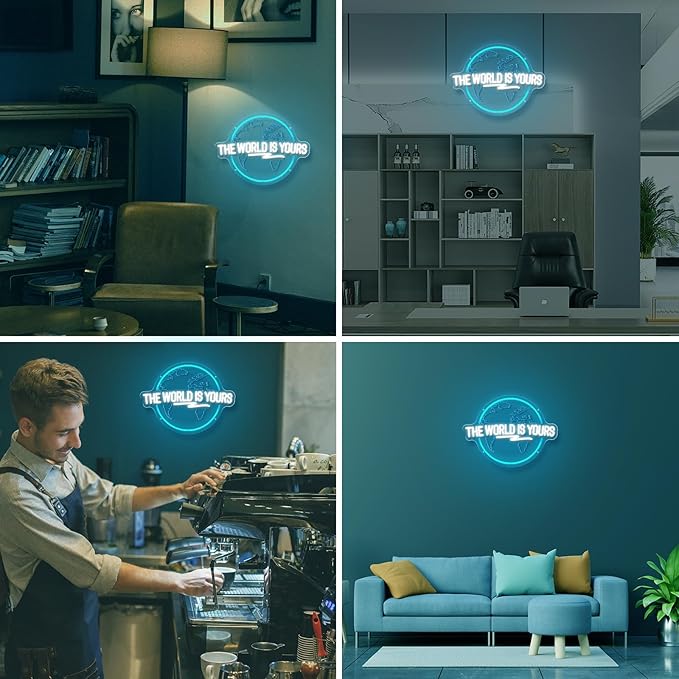 The World Is Yours Neon Sign, Carved Planet The World Is Yours LED Neon Light Signs for Wall Decor, Light Up Signs for Man Cave Game Room Bedroom Birthday Gift