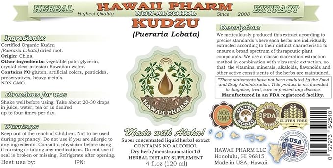 Hawaii Pharm Kudzu Alcohol-FREE Liquid Extract, 32 oz