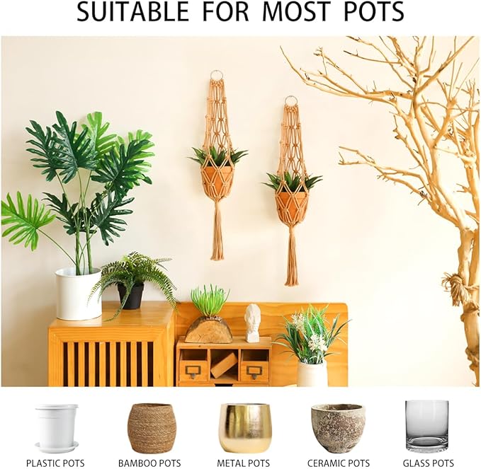 Artilady Hanging Planter for Indoor Plants Macrame Plant Hanger Large Hanging Plant Holder Brown Plants Basket White Rope Boho Original Wall Decor