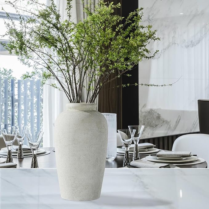 Decorative Ceramic Rustic vase,Tall vase for Minimalist Decoration,11" Large Vintage Vase for Home Decor,Centerpiece,Living Room,Enterway,White