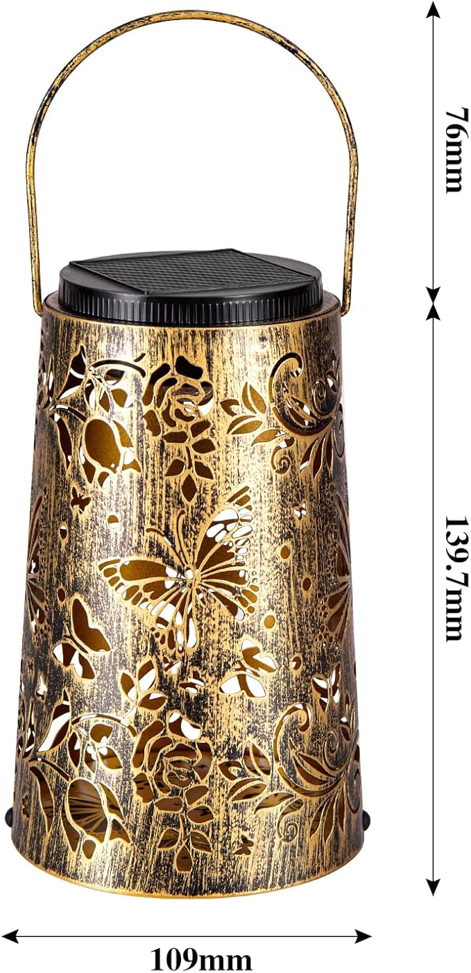 Solar Lanterns Butterfly Pattern Outdoor Waterproof Metal Garden Yard Backyard Porch Table Pathway Decor Warm Cool Light for Women Grandma Gifts 1pc