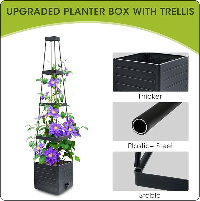 MQFORU Raised Garden Bed, 57" Tomato Planter with Trellis, Tomato Cages for Climbing Vegetables Plant, Self Watering Tomato Support Box for Garden Pots, Use for Patios Greenhouse Indoor Outdoor（1Pc）