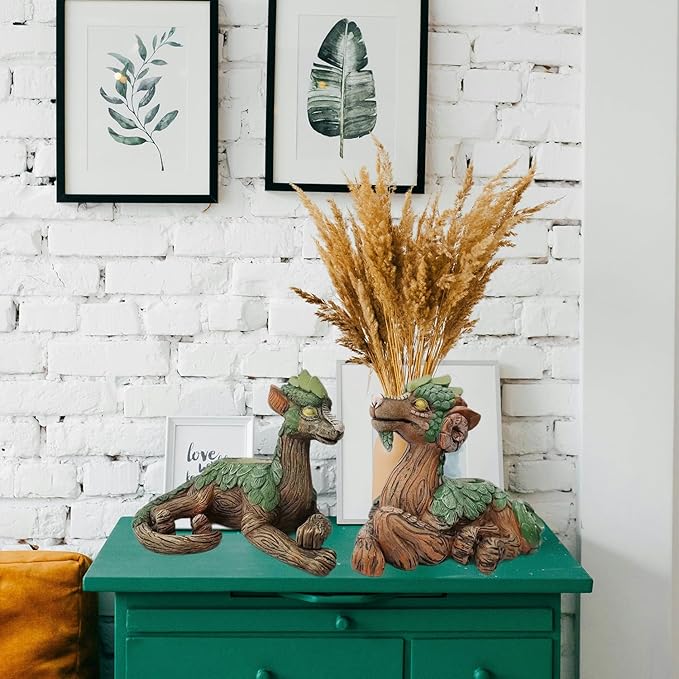 Funny Dragon Planter, Resin Animal Planter, Dragon Statue Outdoor, Dragon Figurines, Unique Succulent Pots with Drainage Hole, Dragon Yard Decor for Outside Lawn Patio Patio Yard Ornament Gifts (B)