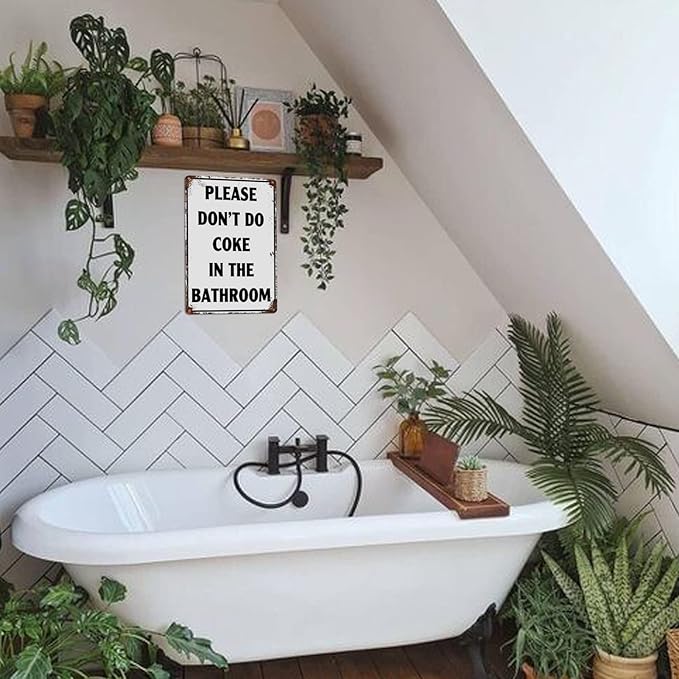 Please Don'T Do Coke In The Bathroom Sign Funny Room Decor For Men Cool Tapestry For College Dorm Metal Tin Signs Man Cave Decor Toilet Sign White 12 X 8 Inch