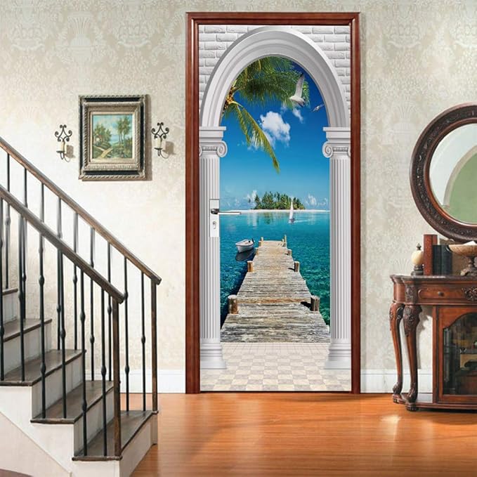 3D Door Stickers Murals Peel and Stick - Landscape - Door Wallpaper Self-Adhesive Door Decals Removable PVC Waterproof Door Poster for Bedroom Living Room Door Decoration 34.6" x 78.7"