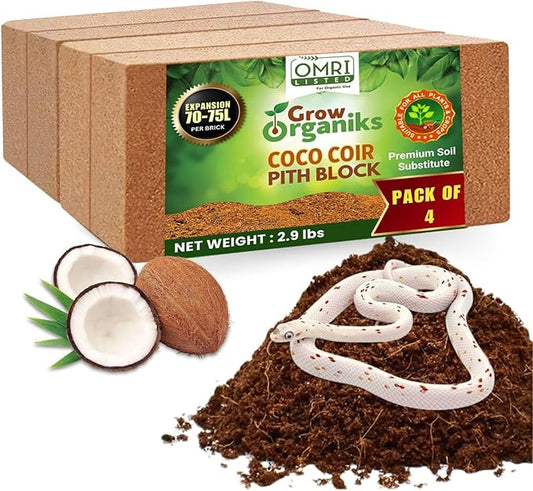 4 Pack Premium Coco Coir Brick for Plants | 100% Organic Compressed Coconut Coir Bricks Starting Mix, Coco Coir Fiber Coconut Husk for Planting, Gardening, Potting Soil Substrate, Herbs, 1.4 LB/Brick