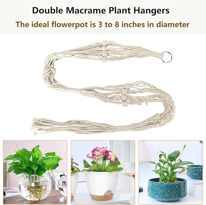 Belit 2 Pack Double Macrame Plant Hangers 2 Tier Hanging Planter Basket Decorative Flower Pot Holder Rope for Indoor Outdoor Home Decor 51 Inch