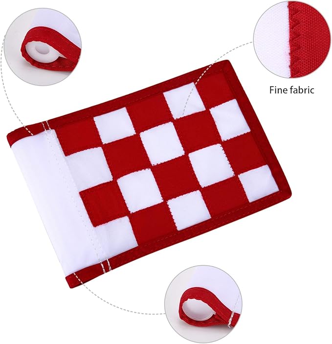Nylon Golf Putting Green Flags - Solid & Checkered, Indoor/Outdoor, 8.7"x6" (White-Red)