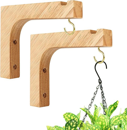 FGSAEOR Macrame Plant Hanger, Hanging Wall Planters for Indoor Plants, Wooden Hanging Basket Hooks for Outdoor Pots Wind Chime Flower Bracket Lanterns Patio Garden Decoration (2-Pack,5-Inch)
