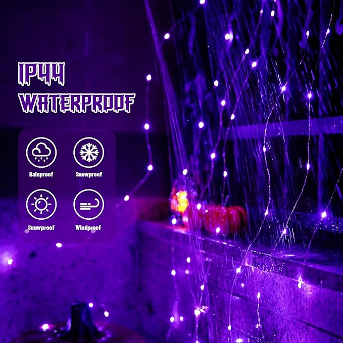 JMEXSUSS 2 Pack Purple Solar Halloween Lights Outdoor, 66ft 200 LED Solar Fairy Lights Outdoor Waterproof, 8 Modes Solar String Lights for Outside Halloween Christmas Decorations
