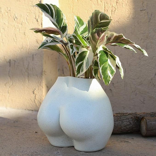 FROZZUR Body Plant Pot Butt Vase, Female Flower Pot, Resin Modern Boho Planter, White, Oval, Drainage Holes, Indoor, Table Top, Home Decor
